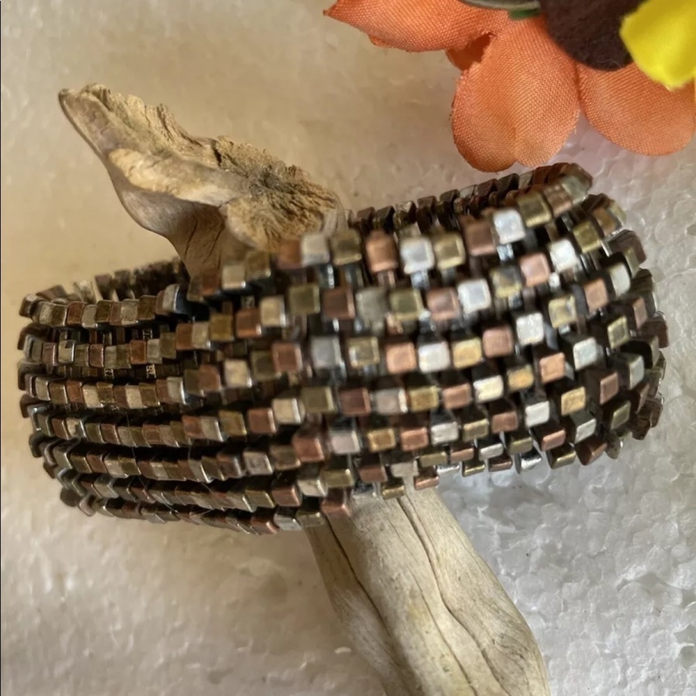 Silver Gold and Copper Tone Stretch Bracelet 3 Inch